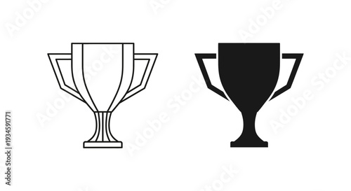 A simple black and white illustration of two trophy cups on a plain background