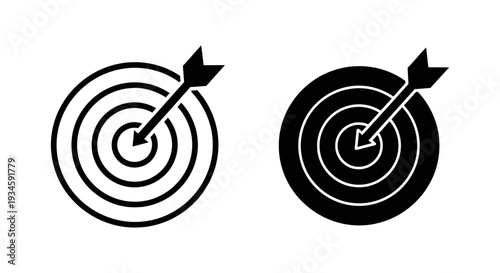 A graphic illustration of two black and white target icons with arrows hitting the center
