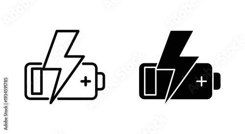 A simple graphic illustration of two battery icons with lightning bolts