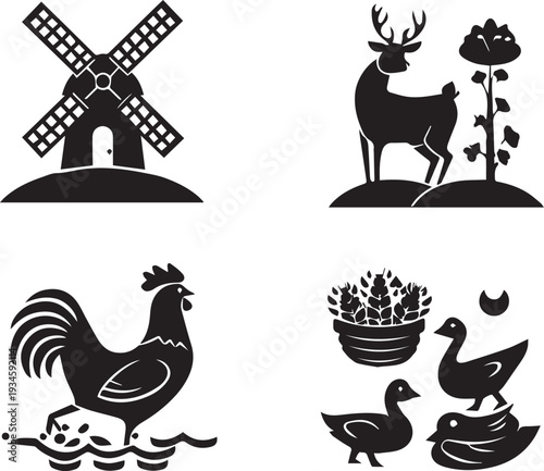 Animals icons with house agriculture vector isolated on white background