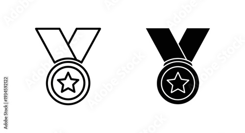 Two black and white medal icons with stars on a clean white background
