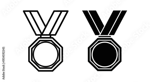 A graphic illustration of two black and white medals on a white background