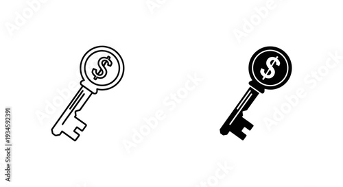 Two keys with dollar signs on them, one in black and white and the other in solid black, against a clean white background.