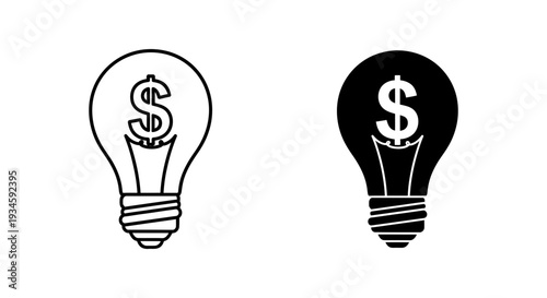 A creative illustration of two light bulbs with dollar signs, symbolizing innovative ideas and financial success