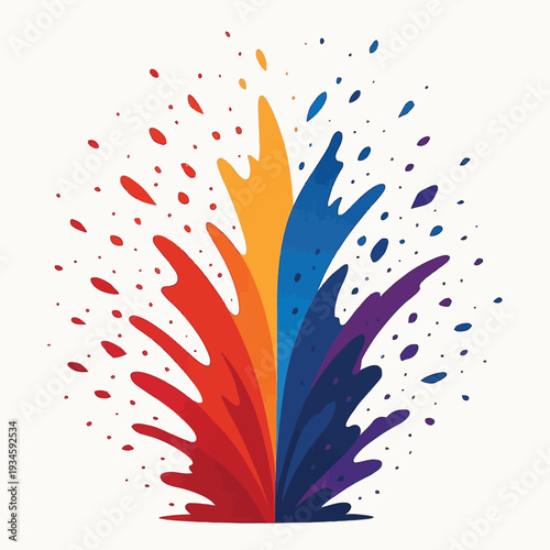 Vibrant multicolored paint splashes on a white background with dynamic colorful droplets and splatters