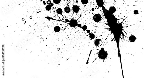 Splatter ink blots grunge black abstract texture graphic element featuring messy, dirty, spray with paint and drop
