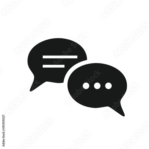 Two overlapping speech bubbles one with lines and the other with ellipsis on a white background