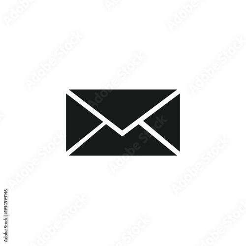 A simple graphic depicts an envelope formed by white lines on a solid black background or mail icon