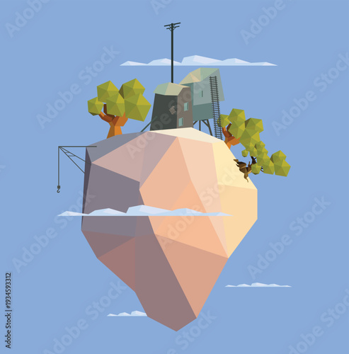 Low Poly Floating Island Illustration
