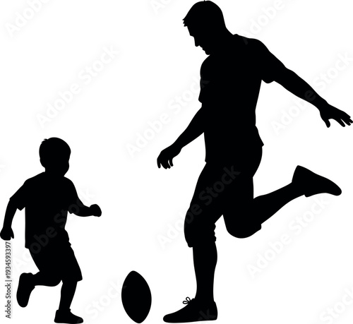 Father's day rugby silhouette dad and son playing football together on special day