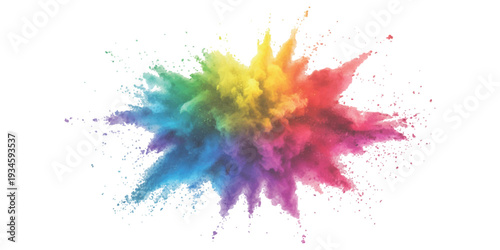 Vibrant rainbow color powder explosion cloud burst isolated on white background abstract vector illustration for celebration and festival design