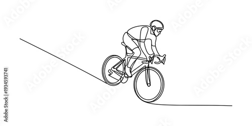 Continuous line drawing of a cyclist riding a road bicycle, depicting motion and speed Vector, illustration