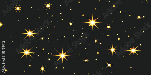 Magical night sky background with shining golden stars and sparkling celestial elements vector illustration for festive holiday designs