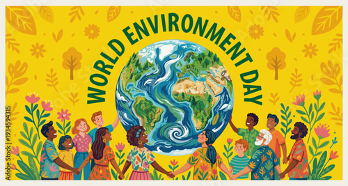 Vibrant contemporary vector poster celebrating World Environment Day