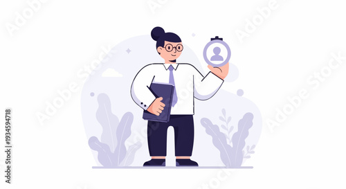 Professional person holding folder and profile icon on clipboard
