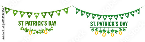 St Patrick's Day bunting set, pub green party decorations, design elements, vector illustration