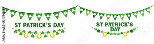 St Patrick's Day bunting set, pub green party decorations, design elements, vector illustration
