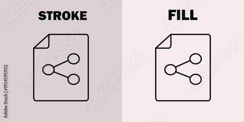 Black line of file pages with molecular structure on gray and white background labeled stroke