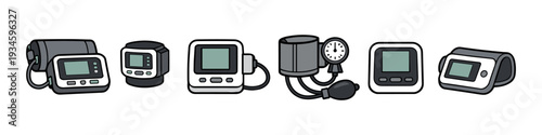 Collection of various digital and analog blood pressure monitors and medical devices
