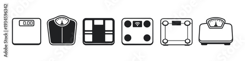 Collection of various bathroom and digital scales for measuring body weight