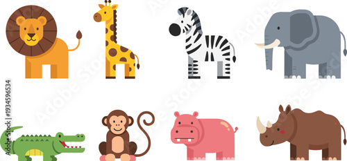 Photography Cute Safari Wild Animals Cartoon Set Lion Giraffe Zebra Elephant Crocodile Monke