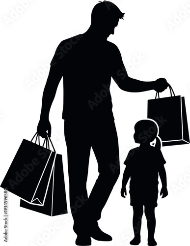 Heartwarming father's day silhouette of dad and child shopping together