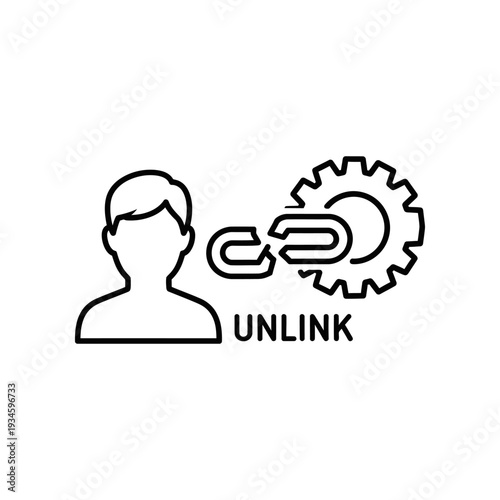 Man Unlinking Chain from Gear Mechanism Simple Line Art