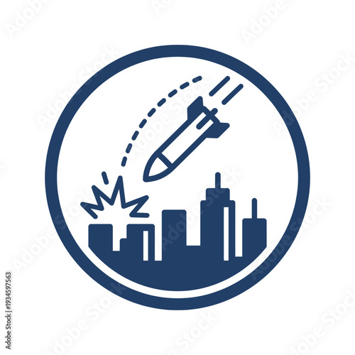 Cityscape Under Attack with Missile and Explosion Icon