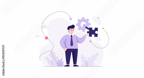 Man with puzzle piece and gear