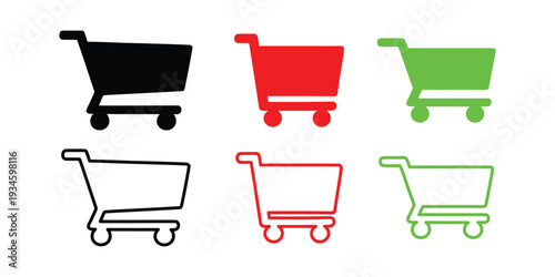 Shopping cart icon set with colorful e commerce symbols