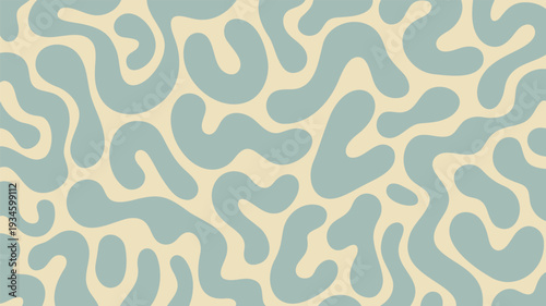 Seamless pattern with organic wavy shapes in muted sage green and beige colors