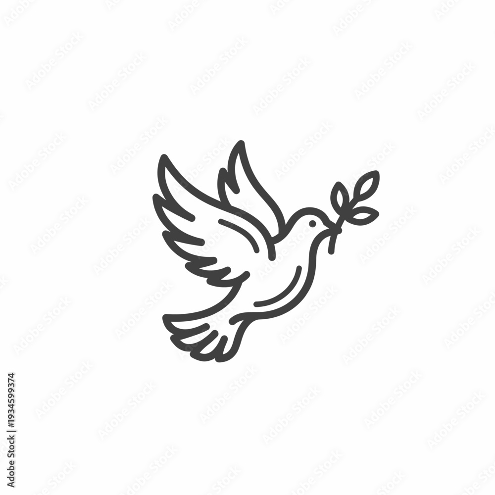 Obraz premium Simple Line Drawing of Dove Carrying Olive Branch in Flight