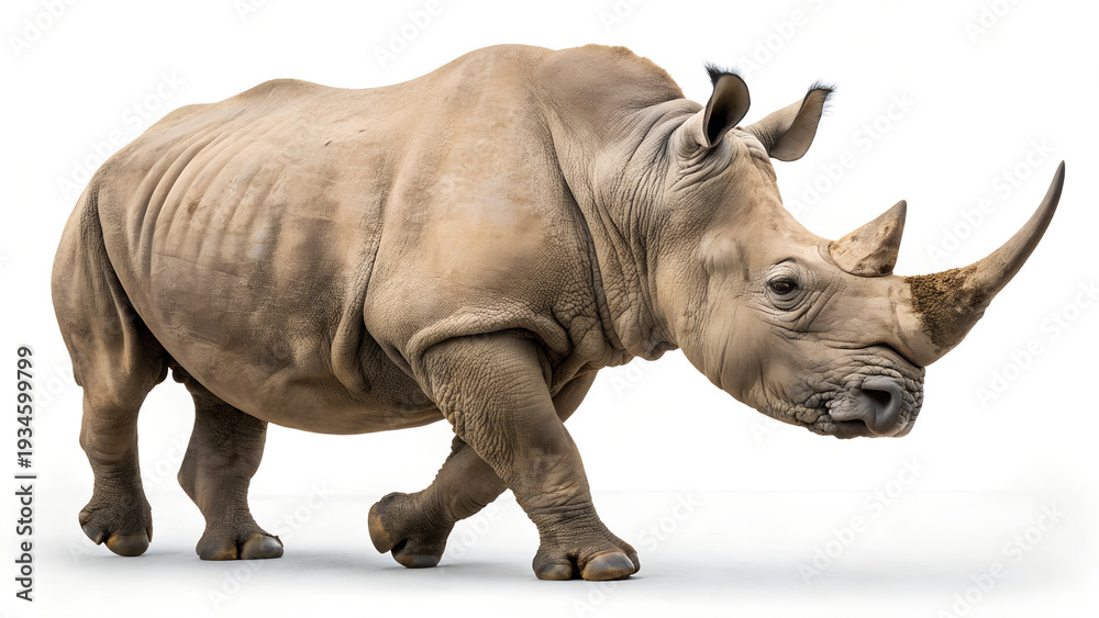 Fototapeta premium Rhinoceros Walking Isolated on White Background