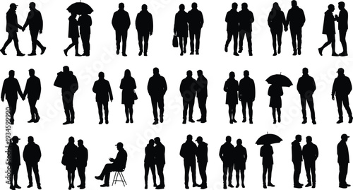 Silhouette people walking, standing, sitting, holding umbrella, talking, teamwork, friendship, couple, family, business, lifestyle, urban, outdoor, communication, interaction,