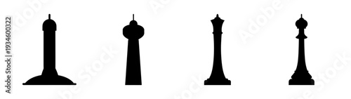 Four chess pieces standing in a row vector illustration, flat design