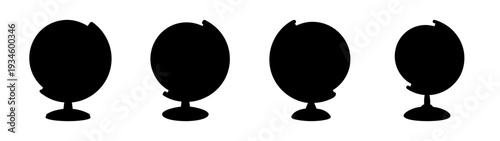 Four black globes on stands in a row vector illustration, flat design