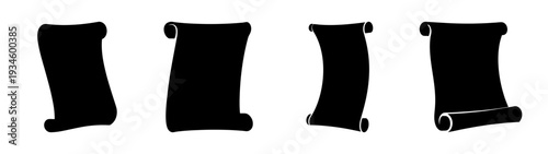 Four black scrolls with writing, vector illustration, flat design graphics