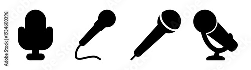 Four different microphone icons vector illustration, flat design style
