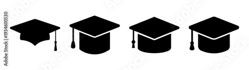 Four academic graduation hats icons set, flat design vector illustration