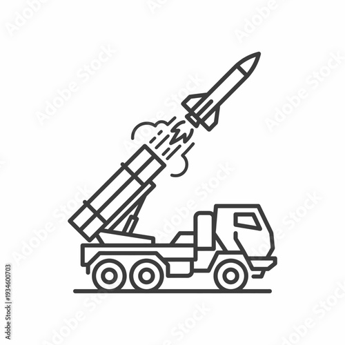Simple Line Drawing of Missile Launcher Vehicle Launching Rocket