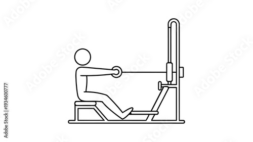 a stick figure of a person is sitting on a workout machine and pulling a handle