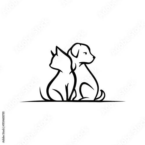 A simple line drawing of cat and dog