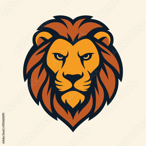 Illustration of a lion's head with a fierce expression on a plain background, showcasing vibrant orange and black colors.