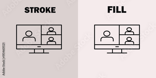 Computer monitor with people on call in stroke and fill styles des