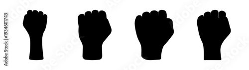 Four raised fists vector illustration, symbolizing strength and determination in flat design