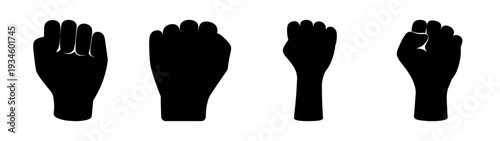 Four raised fists vector illustration, symbolizing strength and determination in flat design
