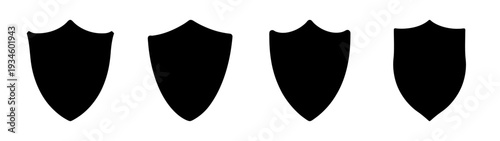 Four black shield icons in a row, symbolizing protection and security, vector illustration