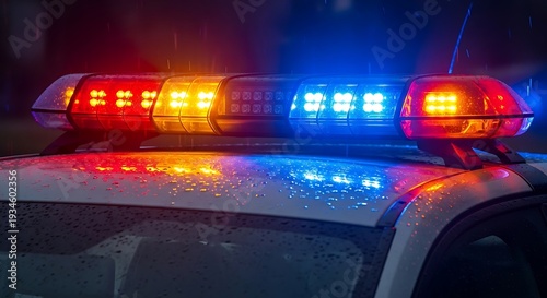Police Car Lights at Night Emergency Response.
