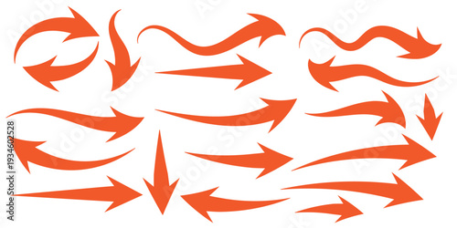 Collection of orange arrows pointing in various directions