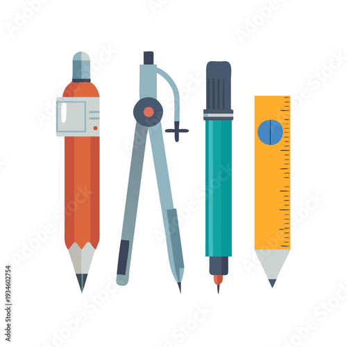 Set of drawing tools for creative projects and designs